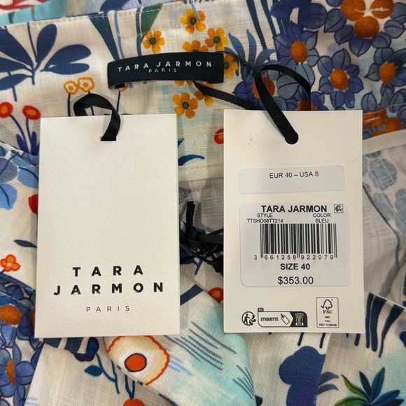 Tara Jarmon NWT Belted Shelby 100% Cotton Blue Floral Printed High Waist Shorts - Picture 15 of 16